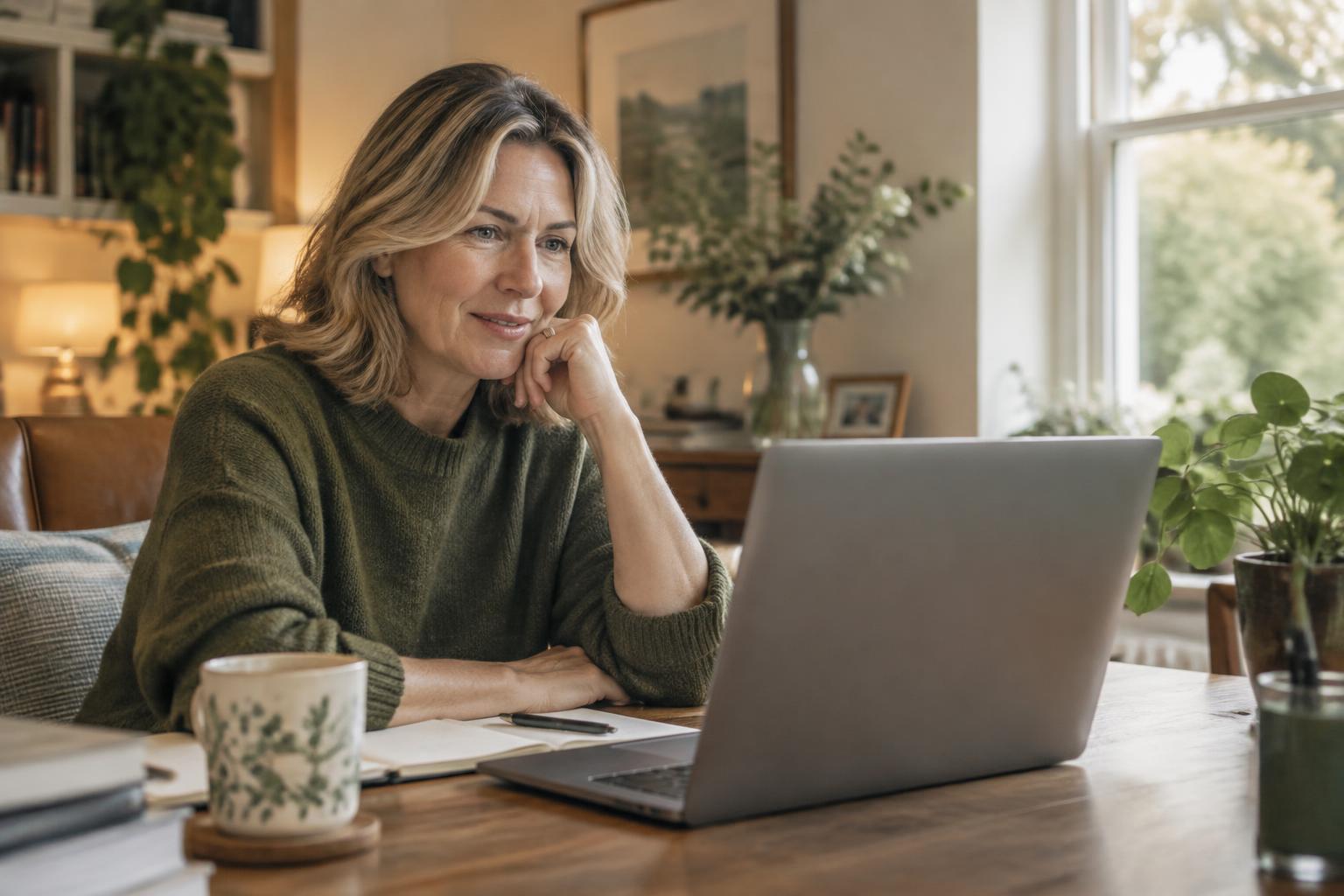 A woman attending a video appointment from home