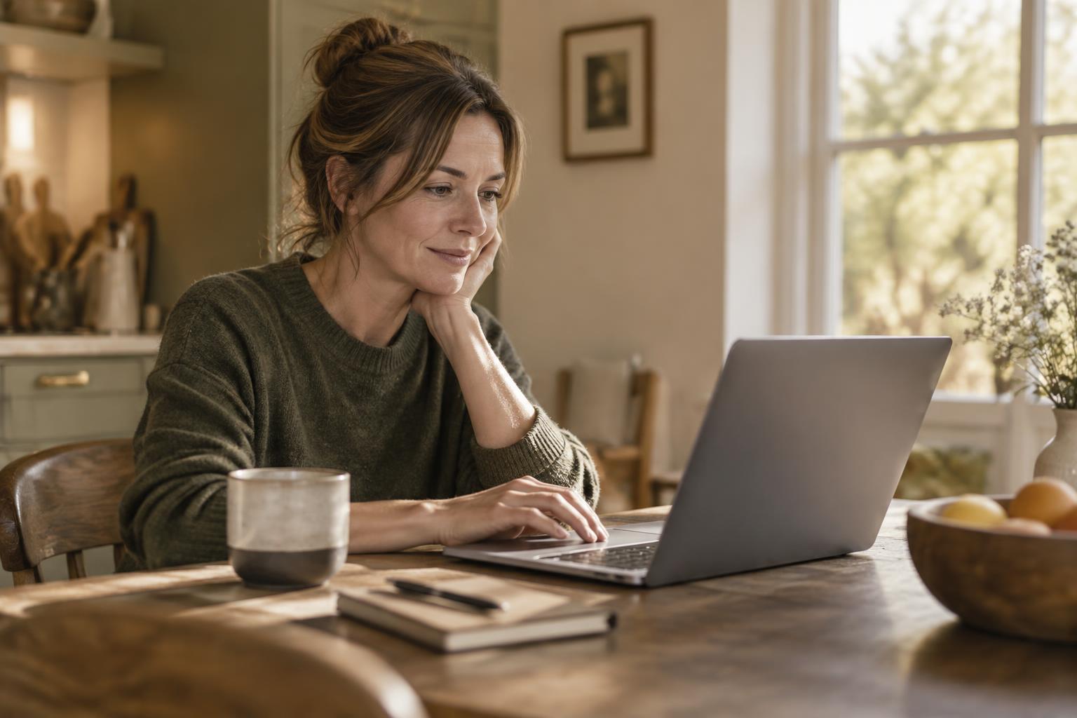A woman completing an online health questionnaire at home
